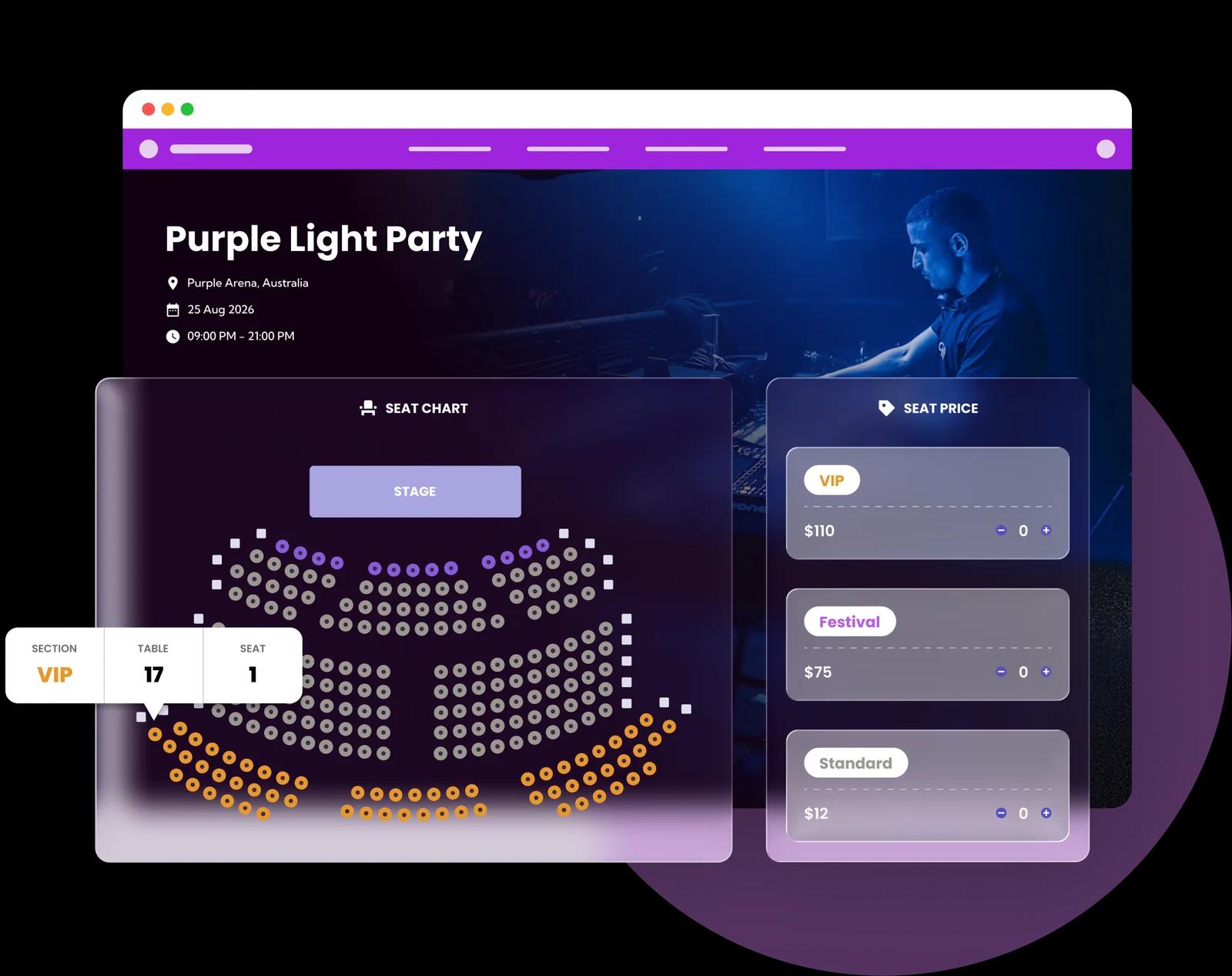 Ticket Spot interactive seating chart with reserved seats
